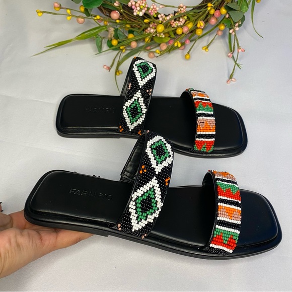 FARM RIO Black Beaded Square Toe Slide Sandals Size 6 - Picture 9 of 12